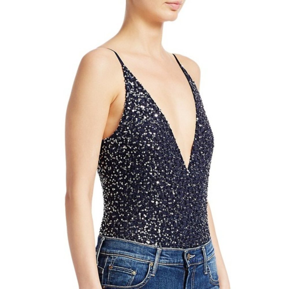 Jonathan Simkhai Speckled Sequin Cami Bodysuit Navy Blue Size Medium